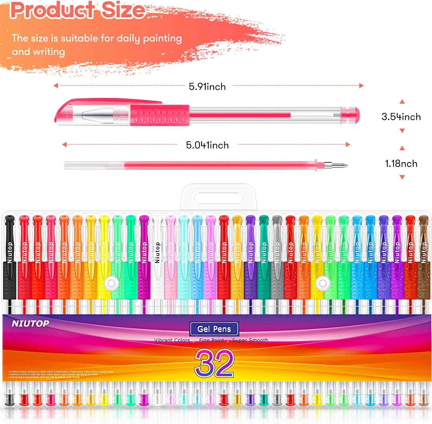 Gel Pens for Adult Coloring Books, 32 Colors Gel Marker Set Colored Pen with 40% More Ink for Kids Drawing, Doodling, Bullet Journaling, Crafts Scrapbooks and Taking Note : Office Products