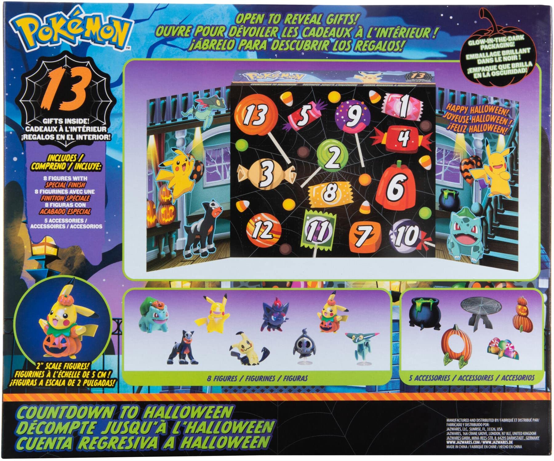 Pokemon Halloween Advent Countdown Calendar for Kids, 13 Pieces - Includes 10 Toy Character Figures & 3 Accessories - Ages 4+