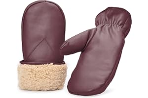 SURAWIL Womens Warm Leather Mittens Lambskin Mitten Gloves For Womens Winter Warm Fleece Lined SUWL3CA
