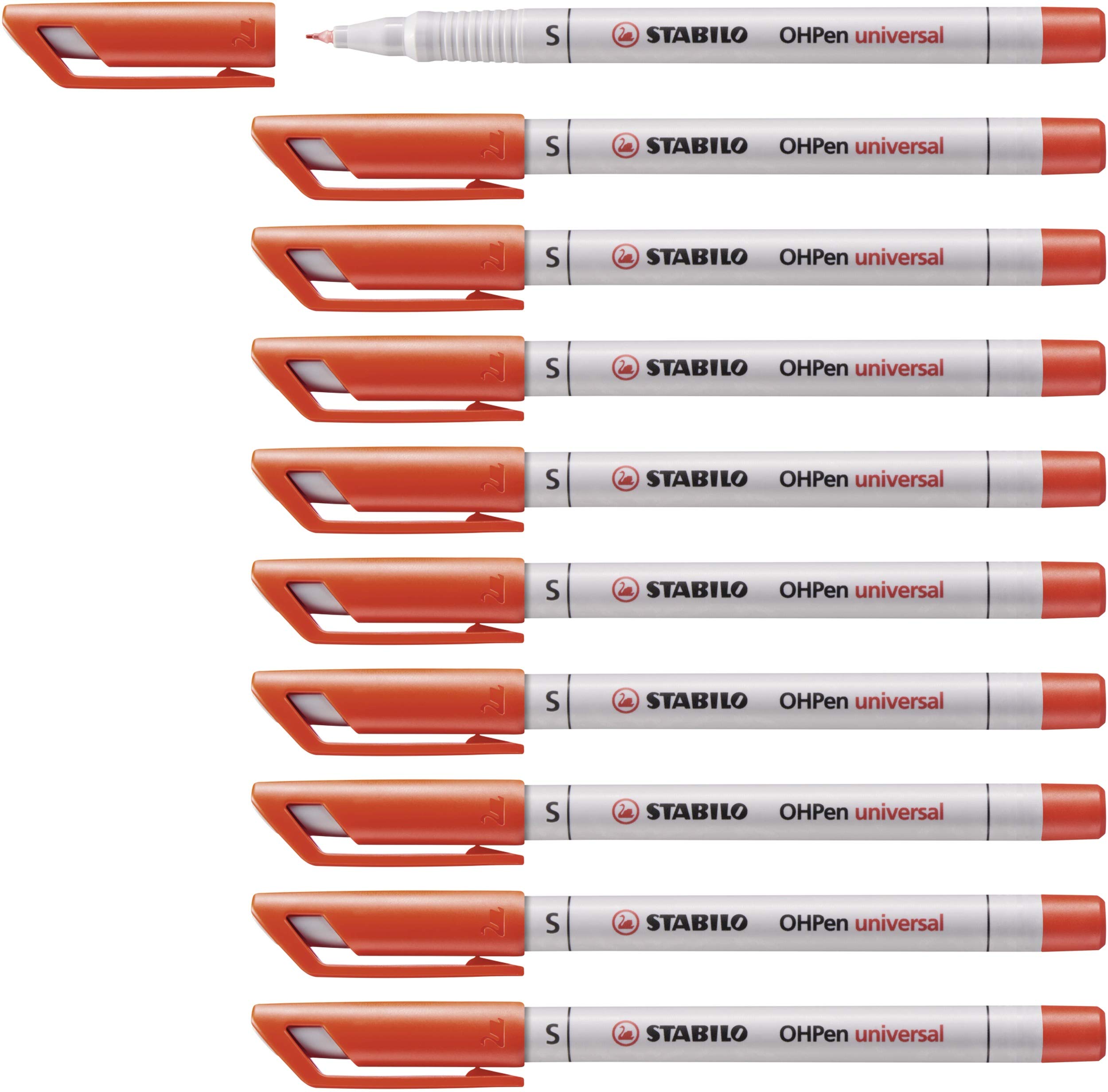 Overhead Pen - STABILO OHPen universal - Water Soluble Superfine - Pack of 10 - red