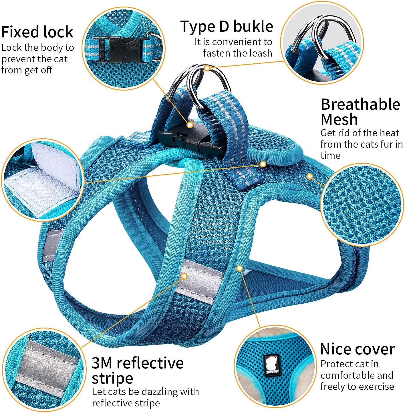 Geyoga 2 Sets Cat Outdoor Walking Harness Set with Leash Reflective Cat