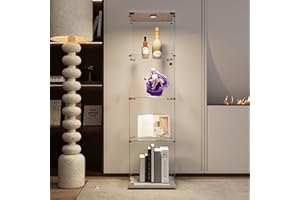 nifoti 4-Shelf Glass Display Cabinet with LED Lights and Lock,Curio Cabinets Display Case with Door,Tempered Glass Collection Display Showcase for Living Room,Exhibition Hall 65"x 17"x 14.5" White