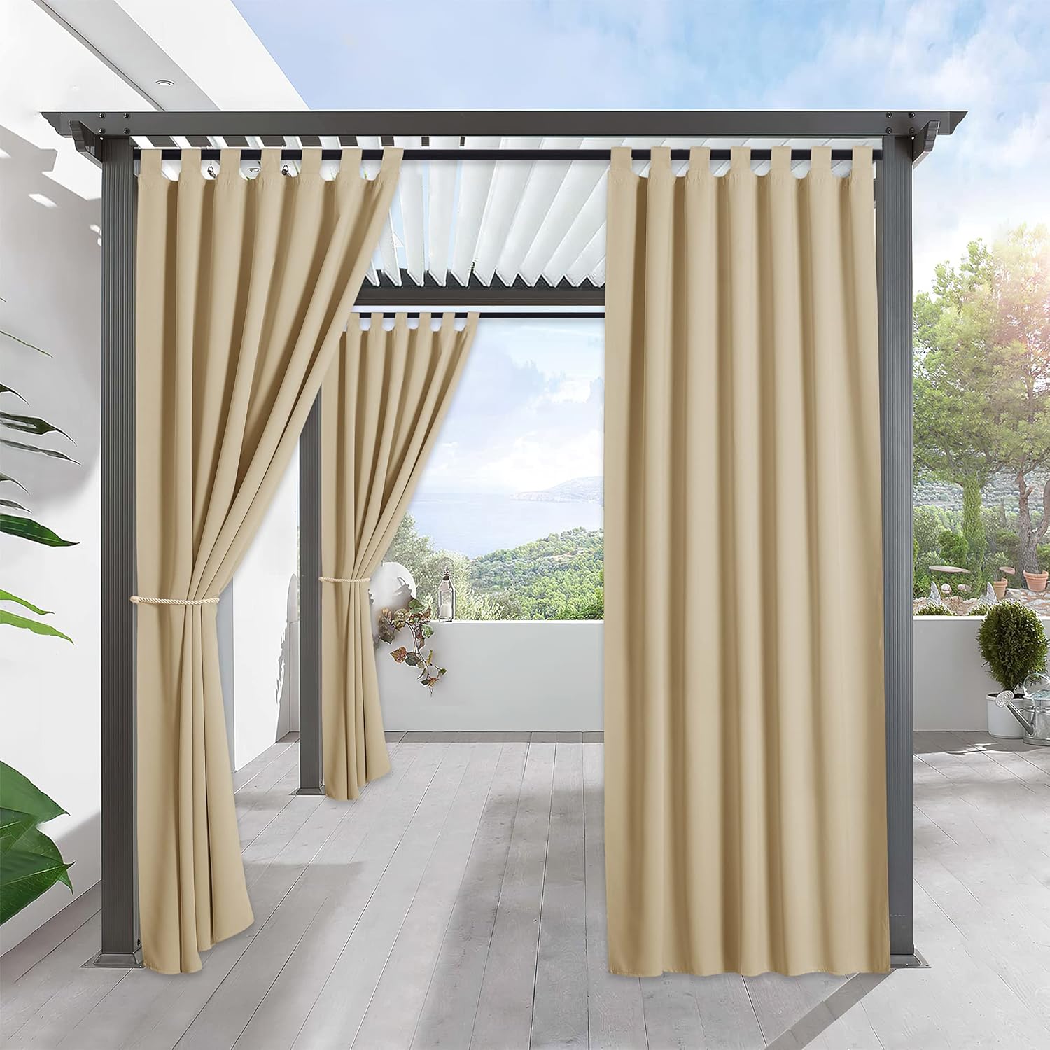 Outdoor Curtains - RYB HOME Waterproof Outdoor Curtains - Sunlight Block Windproof Privacy Outside Deck for Patio Porch Balcony Pergola Shower Enclosure, W 52 x L 90 inches, 1 Panel, Cream Beige