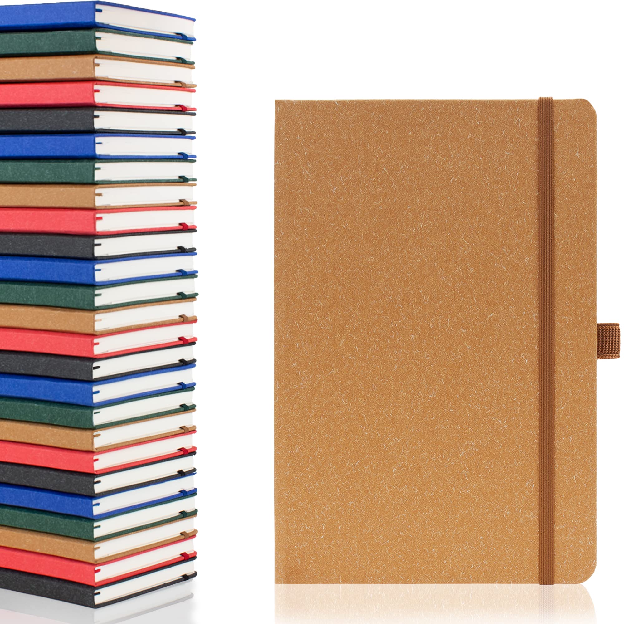 Notes London A5 Environmentally Friendly Eco Notebook with Lined Pages & Date Marks, 100% Recycled Paper, Ribbon, Pen Loop and Enclosure band, Hardback Journal Notepad Note (Natural)