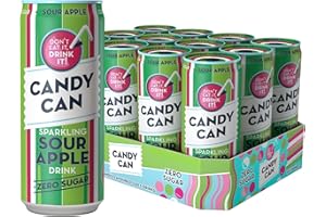 Candy Can, Sour Apple, Fun Sparkling Flavours, Zero-Sugar, (330ml x 12 Pack) Sleek Cans