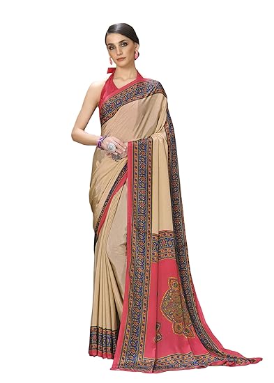 Womens Crepe Silk Printed Saree With Blouse
