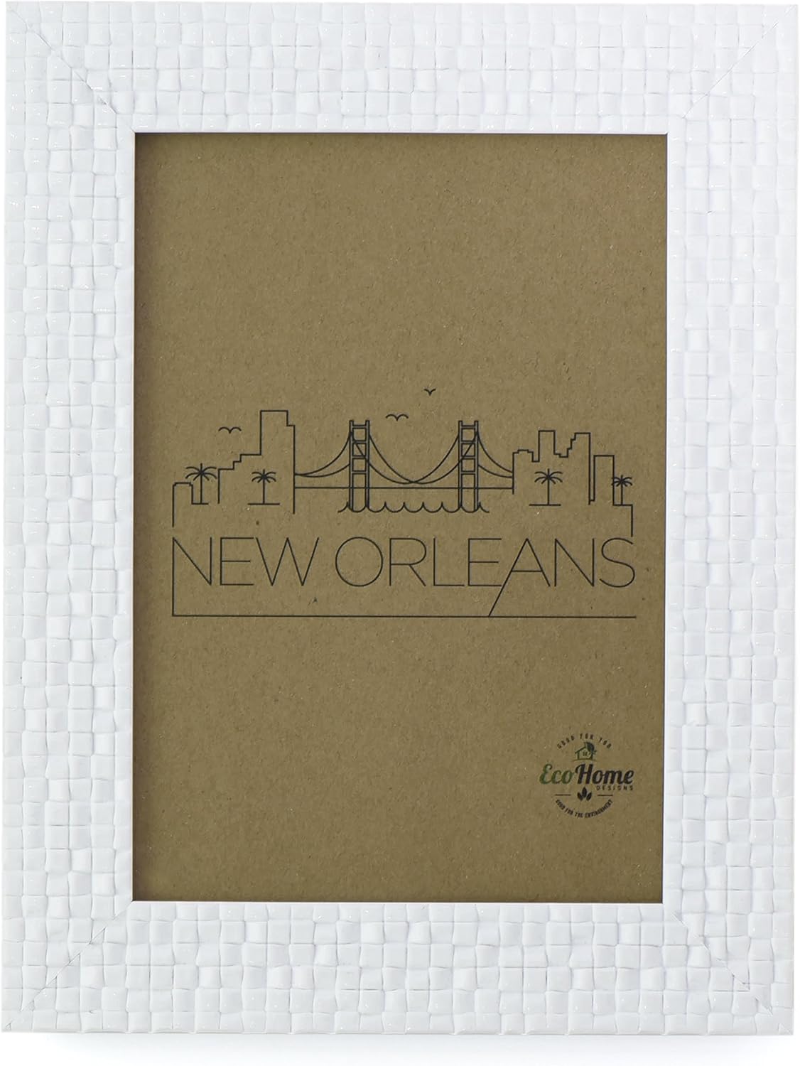 5x7 Picture Frame White Tile - Modern Mosaic, Ornate, Mount or Tabletop Display - EcoHome Frames