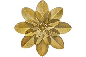 PICFARCE Golden Metal Flower Wall Art Decor, 9.5“ Rustic Modern Floral Sculpture, Distressed Iron Wall Hanging Home Decoration Accent Artworks for Indoor Kitchen Bedroom Living Room Office Outdoor Garden Patio