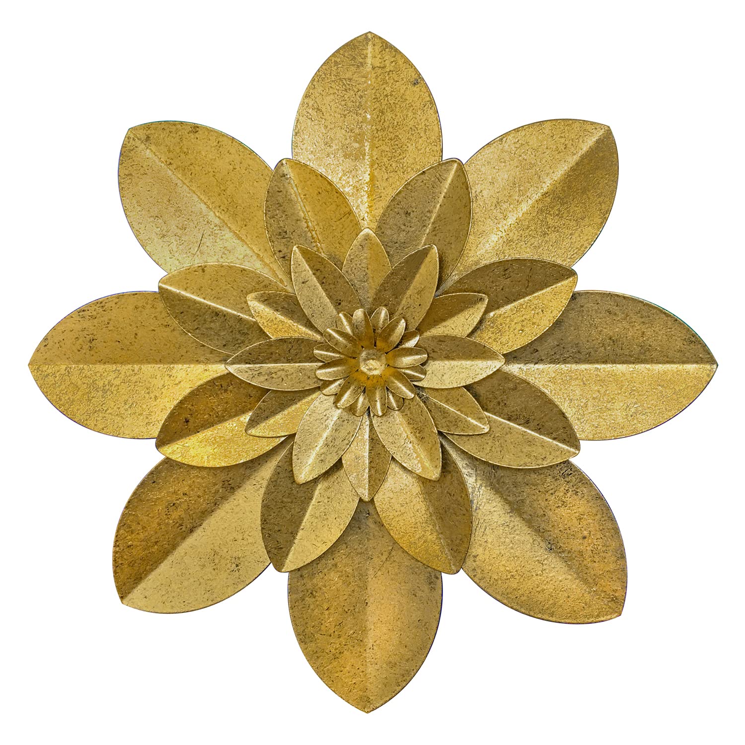Photo 1 of Golden Metal Flower Wall Art Decor, 9.5“ Rustic Modern Floral Sculpture, Distressed Iron Wall Hanging Home Decoration Accent Artworks for Indoor Kitchen Bedroom Living Room Office Outdoor Garden Patio