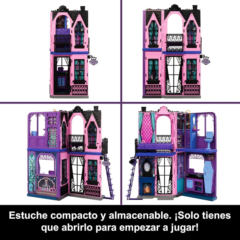 Hotel Buuuutique Casa de muñecas, conjunto de juego plegable con sorpresas espeluznantes en cada habitación y más de 13 piezas, incluidos muebles y accesorios, JBF16