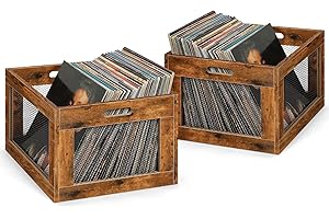 HAITRAL Vinyl Record Storage Crate,Wooden Record Holder,Multifunctional Storage Crate with Handle,for Storing Books,Snacks,Toys,Magazines at Home - 2Pack