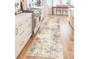 IOHOUZE Abstract Runner Rug 3x8 Ft Washable Runners for Hallways, Non Slip Kitchen Runner Printed Faux Wool Entryway Runner Indoor, Modern Abstract Floor Carpet for Hall Kitchen Bedroom, Beige Brown