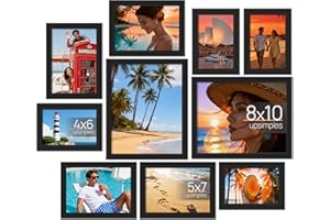 upsimples 10 Pack Picture Frames Collage Wall Decor for Mounting or Tabletop Display, Photo Gallery Frame Set for Family, Multi Sizes Including 8x10, 5x7, 4x6, Black