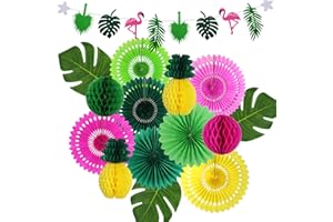 zilue Hawaiian Party Decorations, Tropical Birthday Party Supplies Flamingo and Palm Leaves Banner Tissue Paper Fan Pineapple Honeycomb Ball for Summer Luau Bachelorette Party
