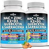 NEW AGE NAC Supplement N-Acetyl Cysteine- with Vitamin D3, K2, Zinc, Quercetin, Triphala, Sarracenia Purpurea, Elderberry, Holy Basil, Bee Propolis, Bromelain, L-Lysine - 120 Count