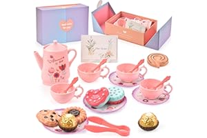 Flormoon Little Girl Tea Set, 22PCS Kids Play Tea Set, Pretend Kitchen Toy, Learning Pretend Play Toy for Children Tea Party and Fun
