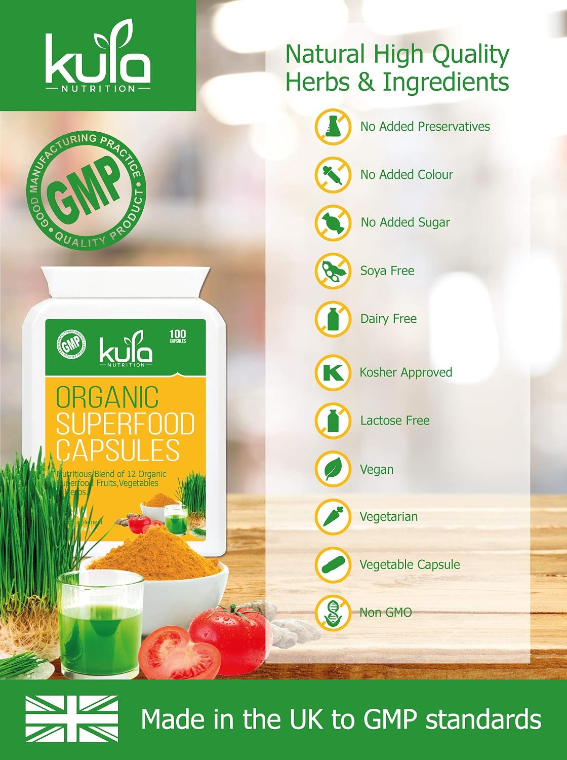 Kula Nutrition - Organic Superfood Complex - 100 Capsules - A Natural Food Form Vitamin and Mineral Blend with 14 Organic Fruits, Green Vegetables and Plant Extracts – Spirulina, Wheatgrass and More. - Image 5