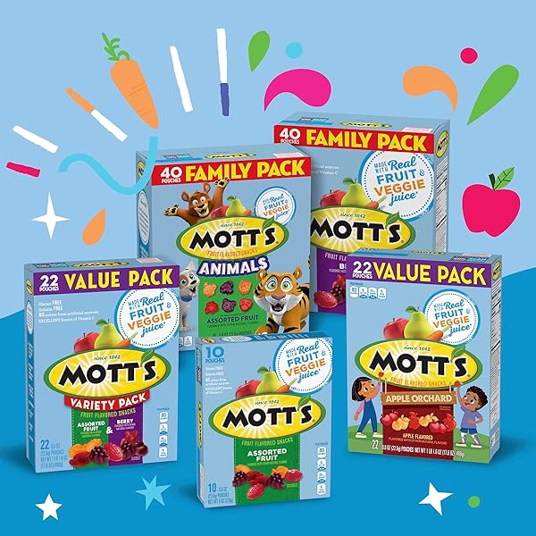 MOTT’S FRUIT FLAVORED SNACKS, HALLOWEEN TREATS, ANIMALS ASSORTED FRUIT, GLUTEN FREE SNACK, FAMILY PACK, 40 CT, 32 OZ