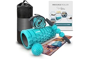 321 STRONG 5 in 1 Foam Roller Set with Hollow Core Deep Tissue Massager, Muscle Roller Stick, Stretching Strap, Spikey Plantar Fasciitis Ball, and Carry Bag, with 4K eBook