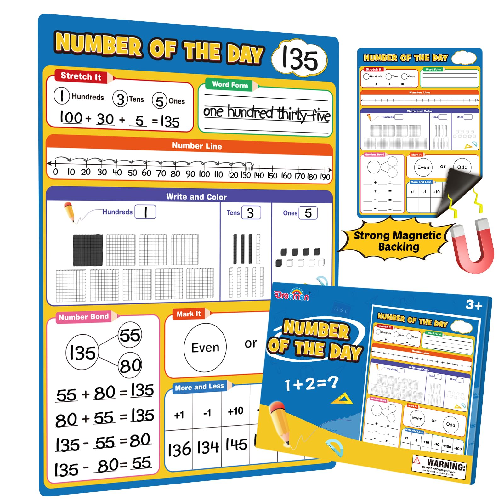 Photo 1 of Magnetic Number of The Day Math Manipulatives Chart Paper, Dry Erase Place Value Number Line for Classroom Whiteboard Accessories, Teacher Supplies Must Haves and Homeschool Essentials