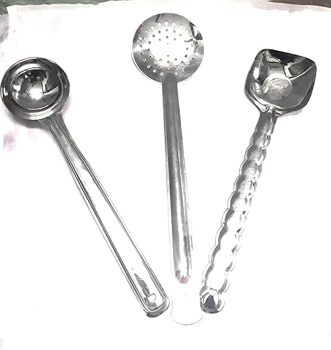 Petals - C0M018 Stainless Steel Serving and Cooking Spoon Set, 3-Pieces, Silver (C0M018)