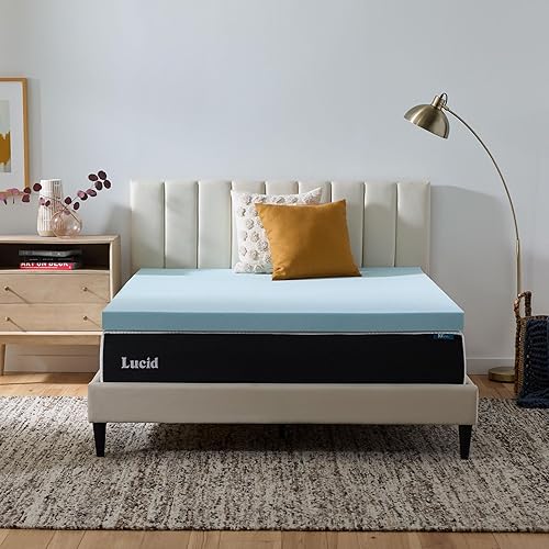 Lucid 3 Inch Memory Foam Mattress Topper, Twin XL Size – Cooling Gel Bed Topper – Preassure-Relieving Deep Plush Feel – Ventilated Breathable Design – CertiPur Certified - Dorm Room Essentials