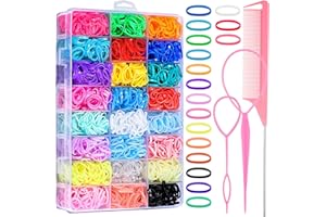 AURORAY 2000 Pcs Elastic Hair Rubber Bands for Girls, 24 Colors Small Girl Hair Ties Baby Hair Ties Elastic Rubber Bands with Topsy Tail Hair Tools Hair Accessories for Toddler Baby Girl Hair