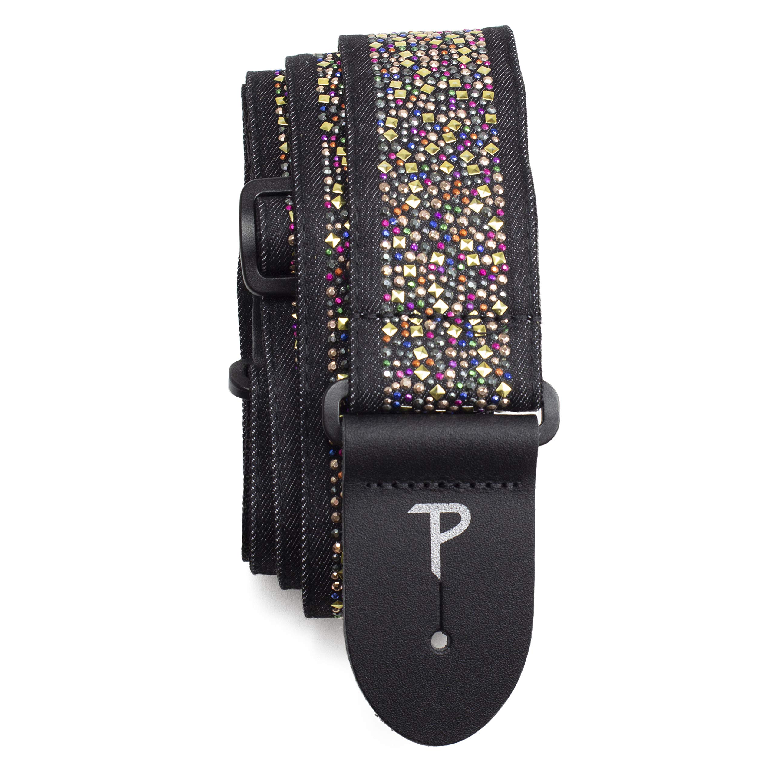 Perri’s Leathers Ltd. - Guitar Strap - Nylon - Jacquard - Multi - colored Rhinestones - Black - Adjustable - For Acoustic/Bass/Electric Guitars - Made in Canada (TWSR-7108) — image 1