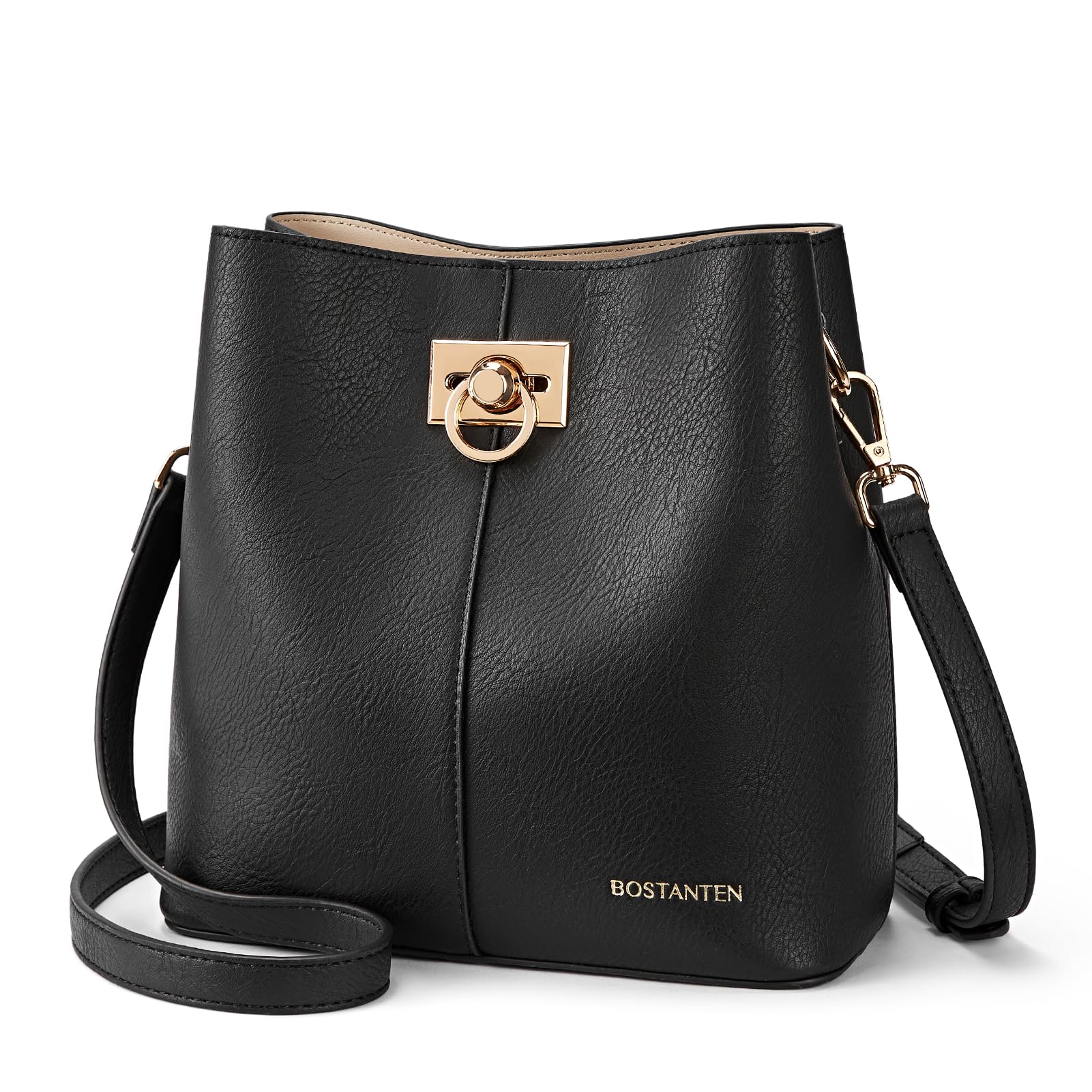 Photo 1 of (broken clasp) BOSTANTEN Crossbody Bucket Shoulder Bags for Women Vegan Leather Purse Cross Body Handbag Multiple Pockets Black