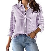 CUNLIN Grade 4 Wrinkle-Resistant Women's Button Down Shirts Striped Long Sleeve Collared Blouses Tops with Pocket