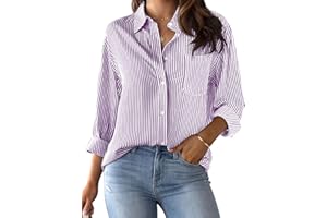 CUNLIN Grade 4 Wrinkle-Resistant Women's Button Down Shirts Striped Long Sleeve Collared Blouses Tops with Pocket