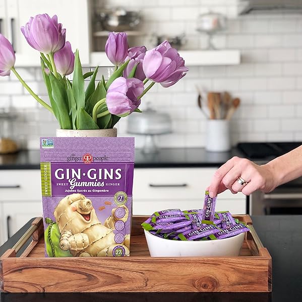 GIN GINS SWEET GINGER GUMMIES – 100% NATURAL CANDY BY THE GINGER PEOPLE – INDIVIDUALLY WRAPPED HEALTHY TREATS – MADE WITH THE FRESH RHIZOME – SWEET GUMMY FLAVOR – 3OZ BAG – PACK OF 1