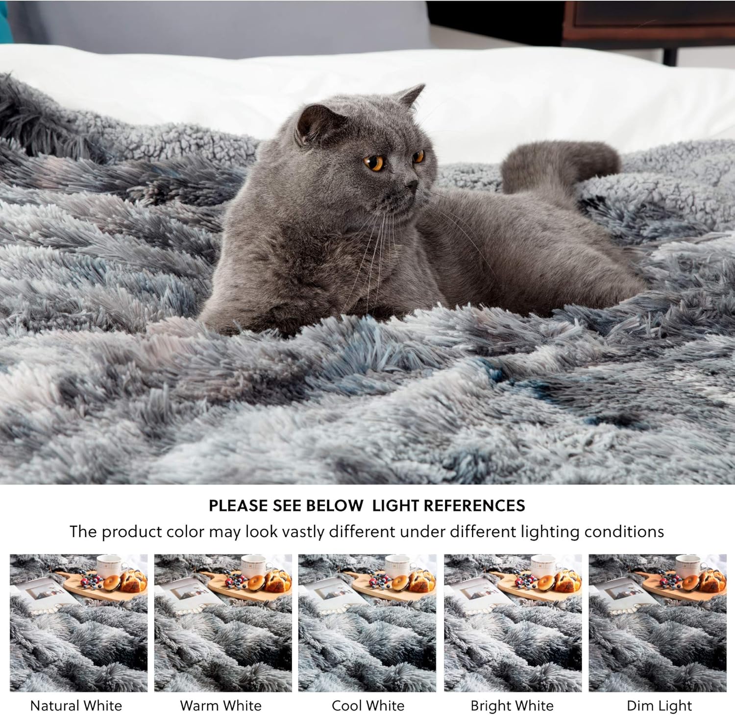 Bedsure Soft Fuzzy Faux Fur Shaggy Blanket Throw Reversible Sherpa Fleece Shag Throw Blanket for Sofa, Couch and Bed - Warm Thick Fluffy Blanket as Gift,Plush Furry Throw (50x60 inches, Grey): Home & Kitchen