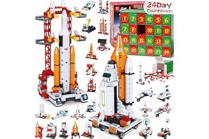 QINLINE Kids Advent Calendar 2025 for Boys, 24 Days Christmas STEM Space Building Blocks Countdown Calendar Gifts Box with 12-in-1 Rocket Spaceship Shuttle Launcher Bricks Toy Set for Kids Teens Girls Age 6+