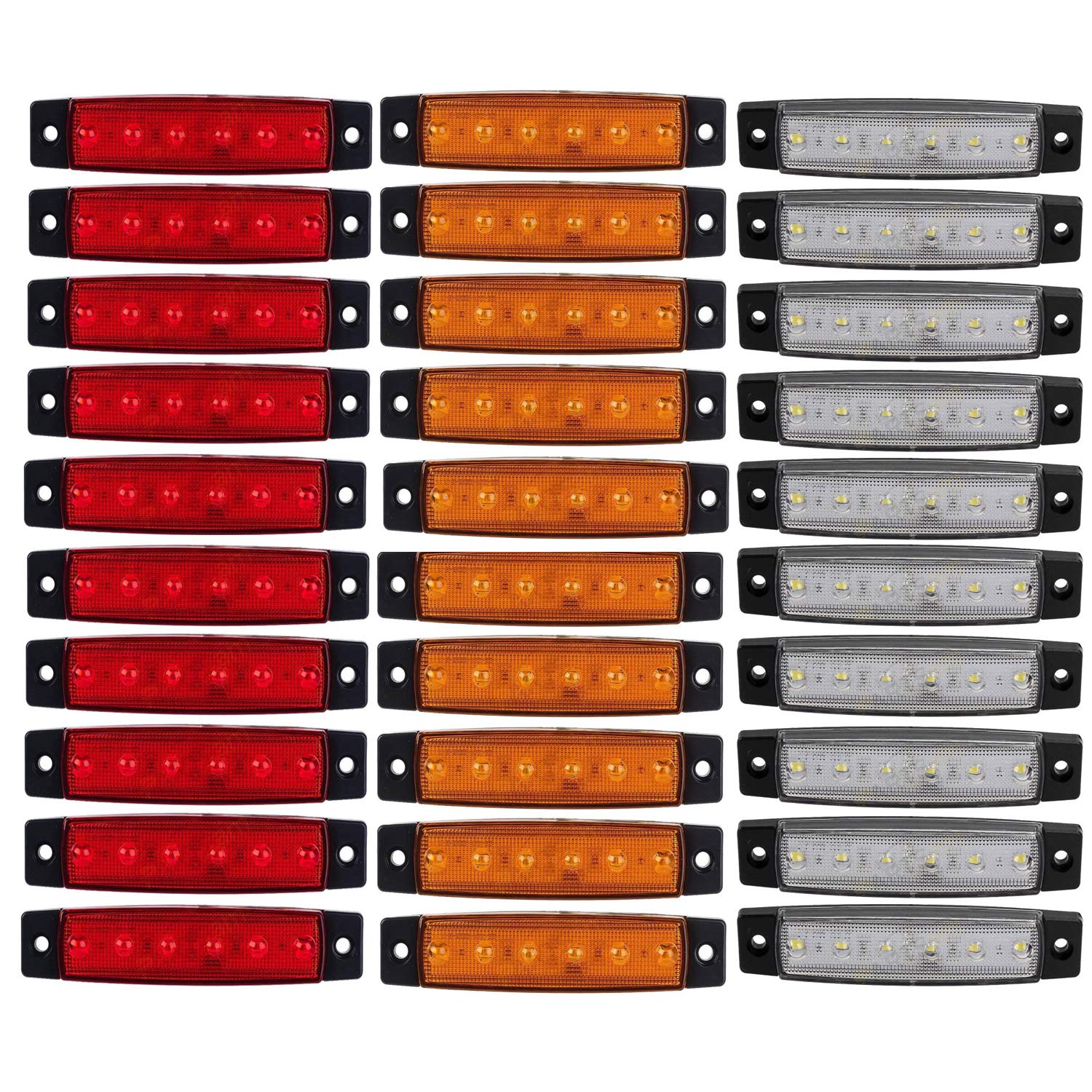 GSRECY 30pcs 12V 6 LED Red+White+Yellow Truck Trailer Side Marker Indicators Truck cab marker lights