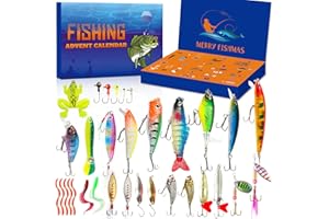 Fishing Advent Calendar 2025 Men Teen Boys, 24 Days Fishing Lure Countdown Calendar with Topwater Lures, Minnow, Crankbait, V