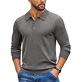 COOFANDY Mens Knit Polo Sweater Long Sleeve Casual Golf Polo Lightweight Dress Button Collar Pullover Sweaters