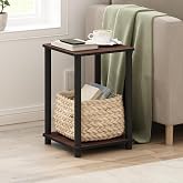 Furinno Turn-N-Tube Toolless 2-Tier Side Table, Open Shelf, Cherry Oak | Square, Rounded Corner, End Table, Night Stand, Bedside Table, for Living Room, Bedroom