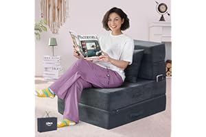 HILERO Folding Sofa Bed, 4 in 1 Convertible Sleeper Chair with Pillow, Single Memory Foam Fold Out Chair Bed, Modern Floor Futon Sofa Couch Mattress for Living Room/Guest/Apartment, Dark Grey