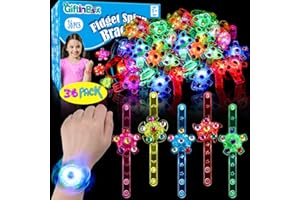 GIFTINBOX 36 Pack LED Light Up Fidget Spinner Bracelets Party Favors for Kids 4-8 8-12, Glow in The Dark Party Supplies, Back to School Gift for Students, Return Gifts for Kids Birthday Halloween Classroom