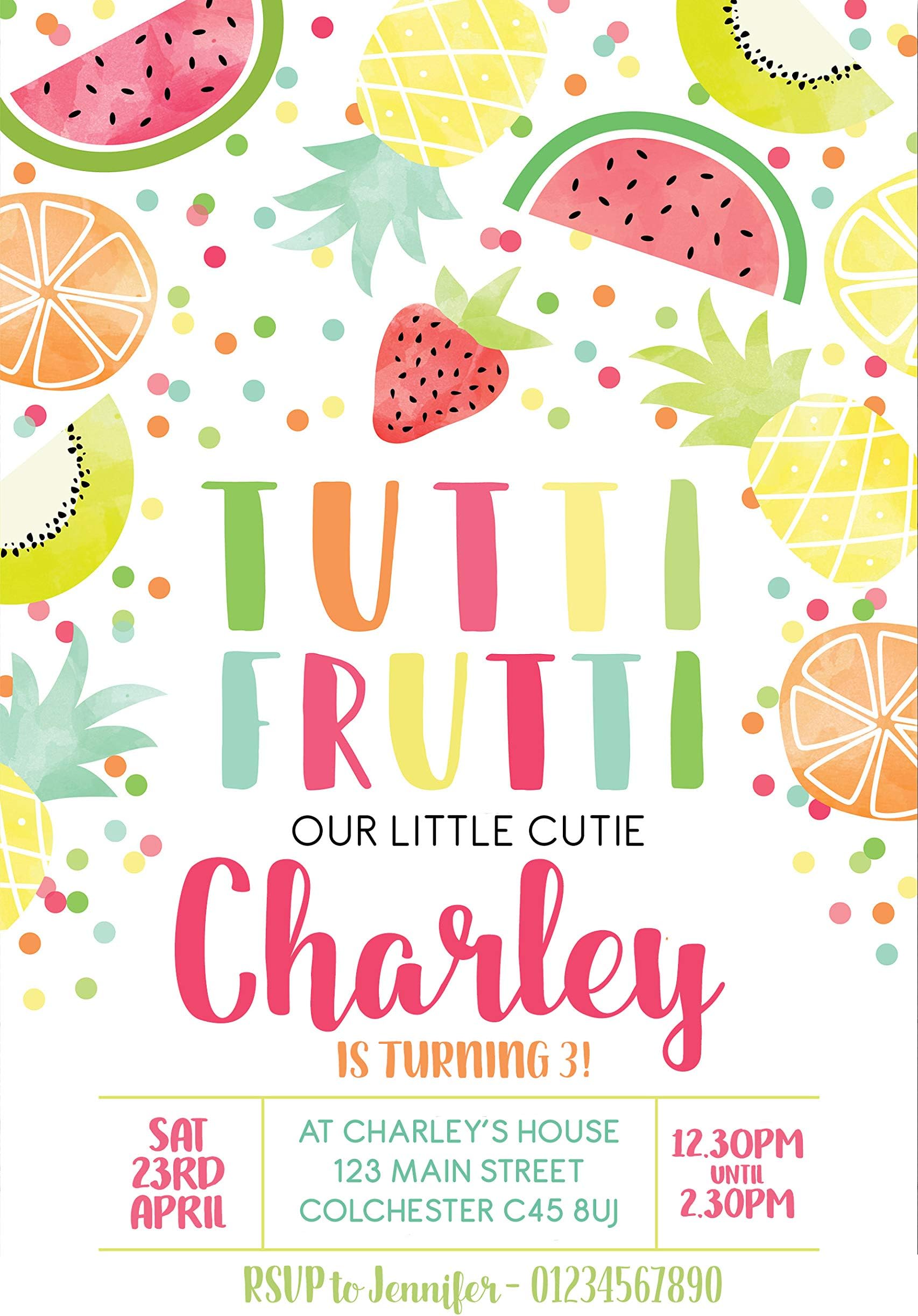 10 Tutti Fruity Summer Fruit Party Personalised Birthday Party Invitations Invites | Pack of 10 With Free Envelopes
