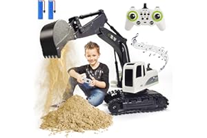 KNACKTOYZ RC Excavators Toys for Boys - 11 Channel Metal Shovel Remote Control Excavator with Music, 1:24 RC Construction Vehicles with 2 Batteries, for Kids Boys Girls Age 4-7 8-12 Year Old