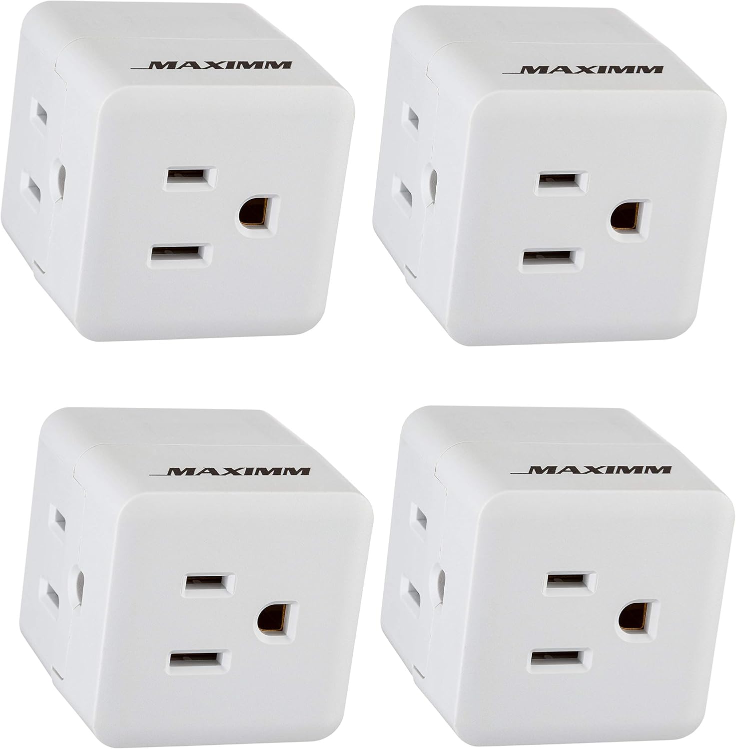 Maximm Current Wall Tap (4-Pack) Easy Access with 3 Prong Outlet Cube Plug Adapter Expanding It Into 3 AC Outlets, Perfect for Travel, ETL Listed White - - 