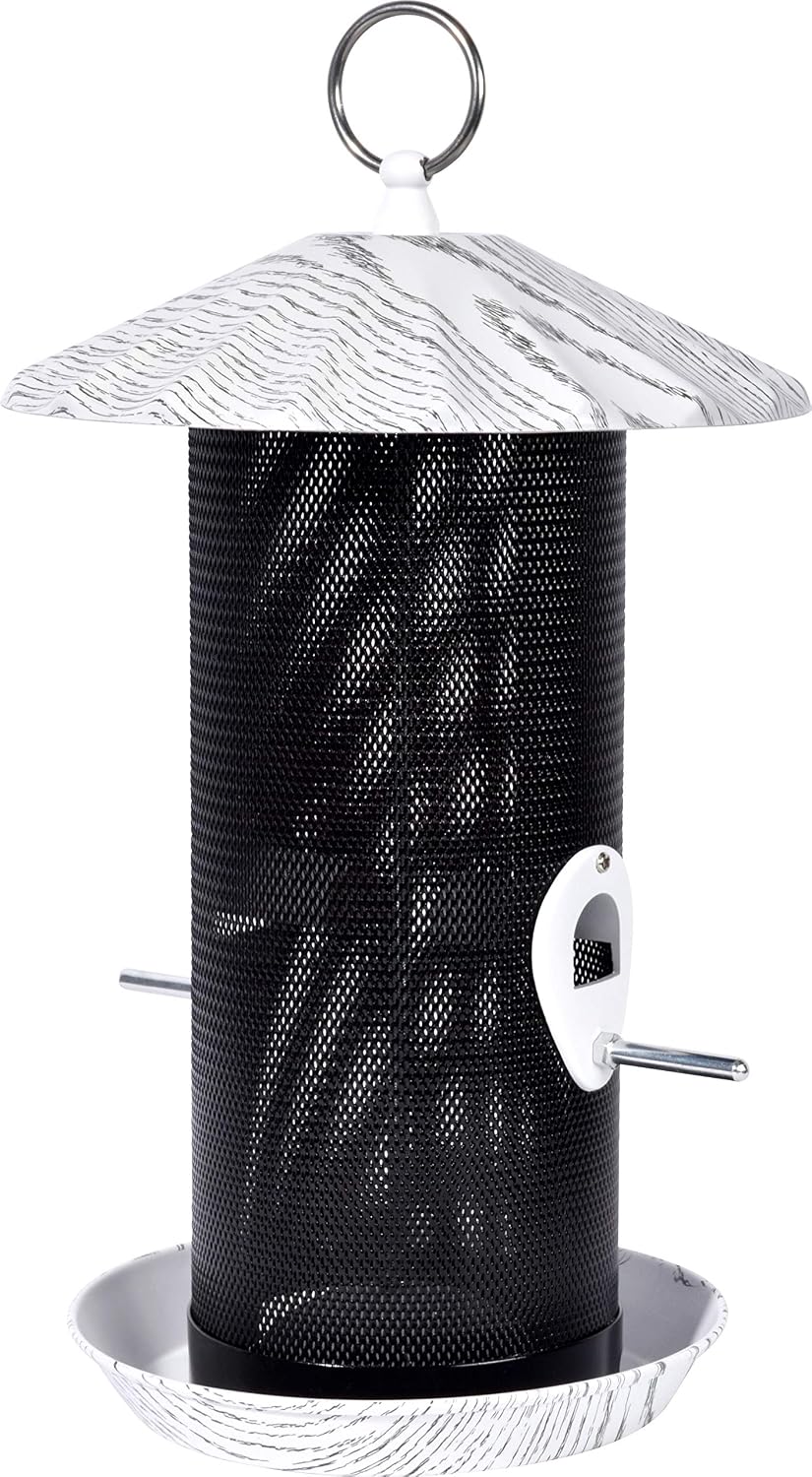 Metal Feeder "Fold" for Grain Feed and Scatter Feed, Wild Bird Hanging Feeder, 19 x 19 x 30 cm, White/Black