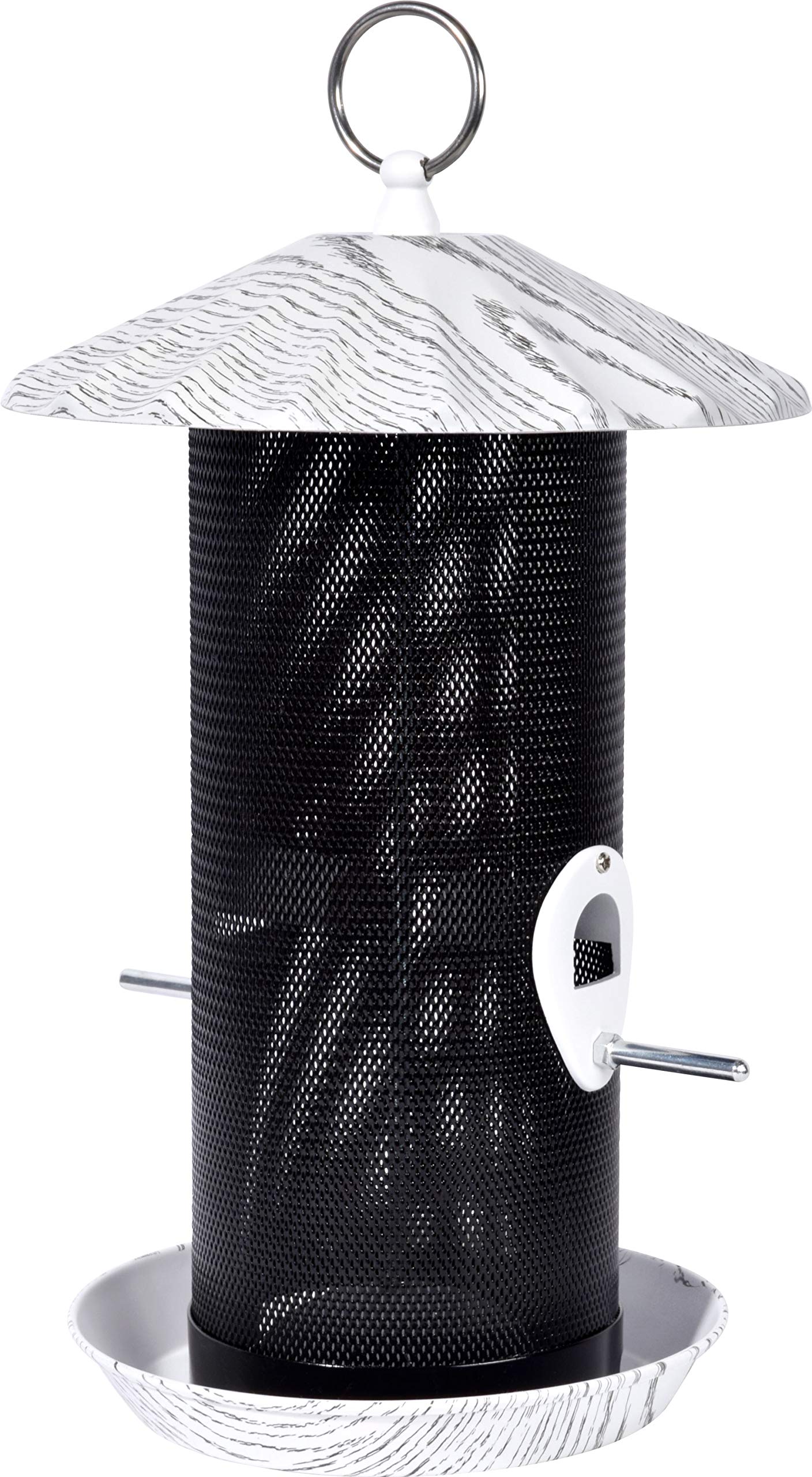 dobar 10061e Large Bird Feeder "Fold" - Bird Feeder Made of Coated Metal - Feeding Station for Wild Birds - Feeder for Loose Seeds - Diameter 19 x 31.5 cm - White/Black
