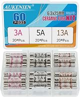 AUKENIEN BS1362 Fuse Assortment 3A 5A 13A 60pcs 240V 6.3x25mm Ceramic view 1