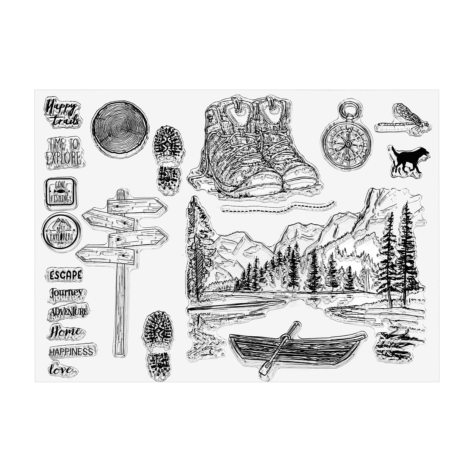 PATIKIL Clear Stamps, Silicone Transparent Stamps with Forest Mountain Lake Journey Pattern for Holiday Card Scrapbooking, Clear