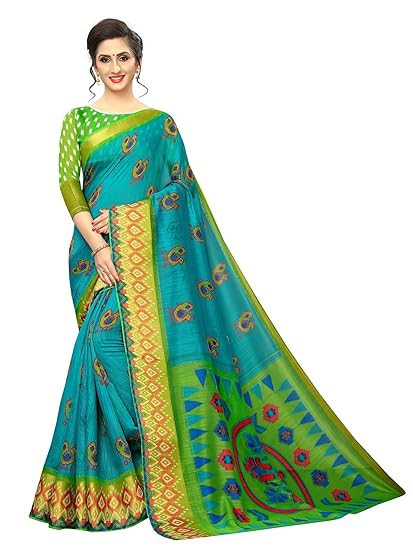 Womens Cotton Silk Saree with Unstitched Blouse Piece (52color)