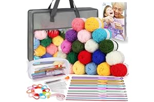 Aeelike Yarn Kit, 1093 Yards Crochet Yarn for Crocheting Complete Knitting Kit for Beginners Professionals with Aluminum Crochet Hooks Detailed Instruction, Ideal Crochet Yarn Set/Gift