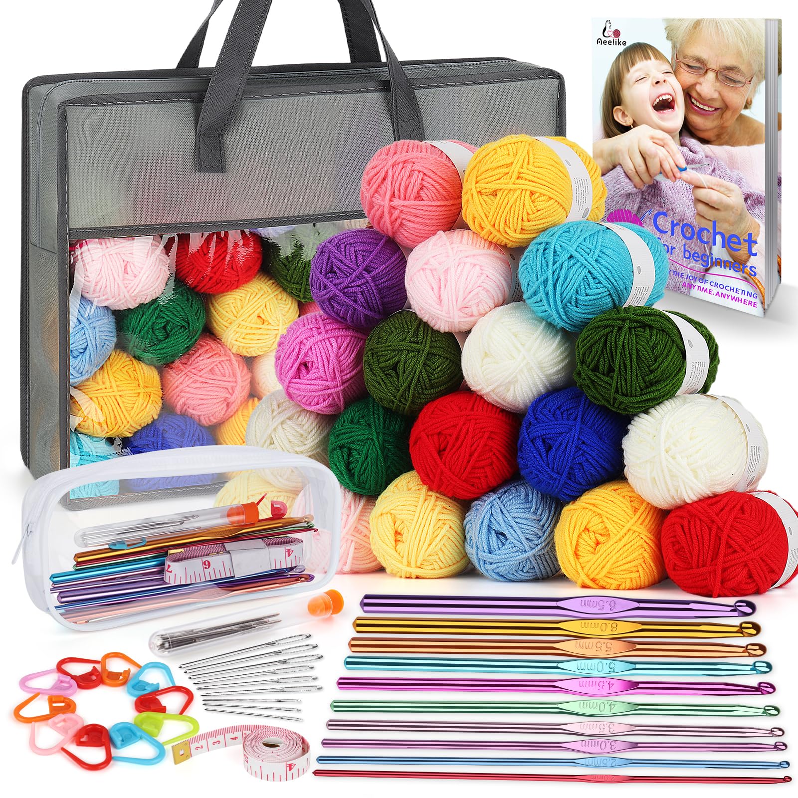 Photo 1 of Aeelike Yarn Kit, 1093 Yards Crochet Yarn for Crocheting Complete Knitting Kit for Beginners Professionals with Aluminum Crochet Hooks Detailed Instruction, Ideal Crochet Yarn Set/Gift